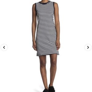 Calvin Klein BLACK/WHITE Striped Sleeveless Midi Dress, size S